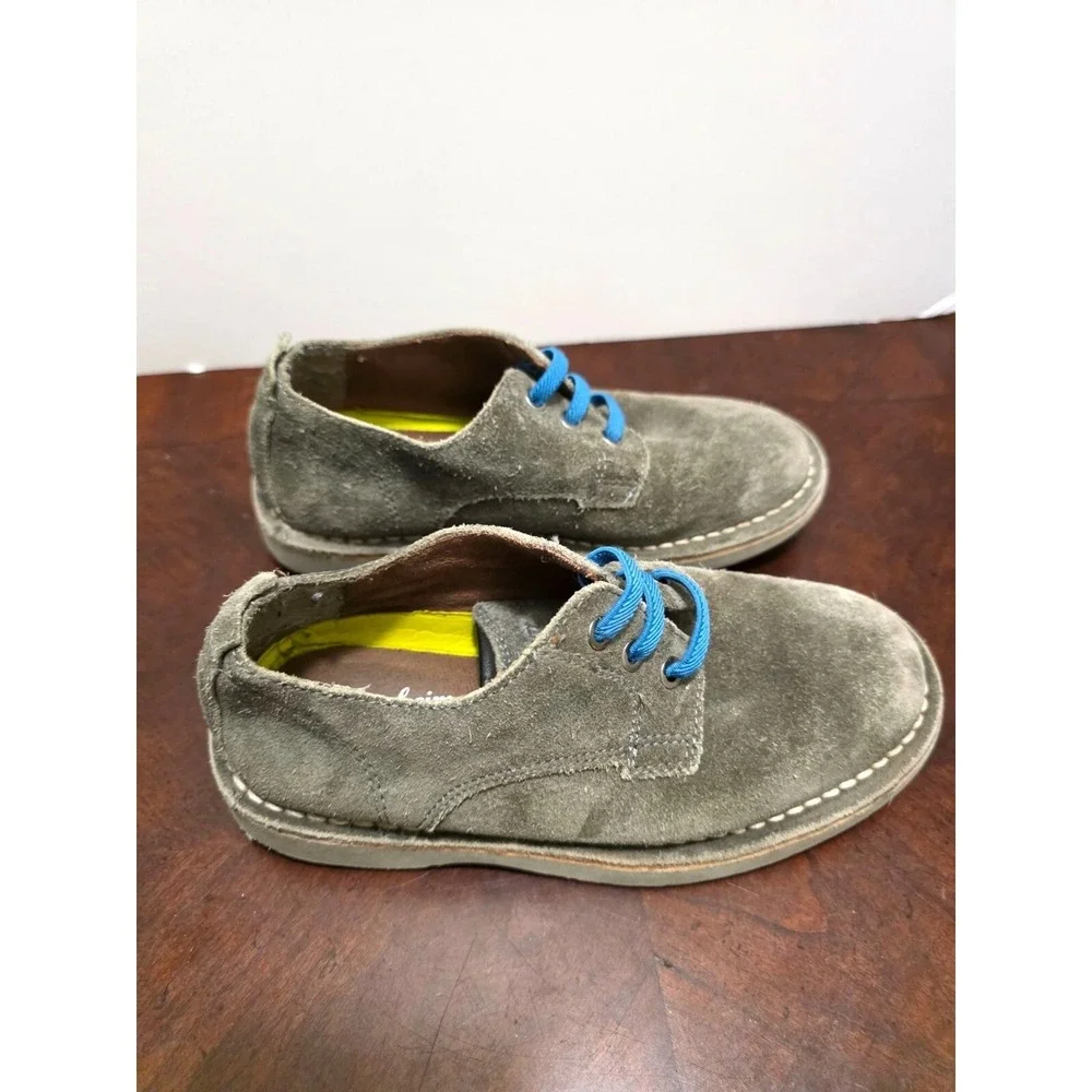 Florsheim Boys Gray Suede Granp Core Dressing Shoes With Blue Laces Size 1